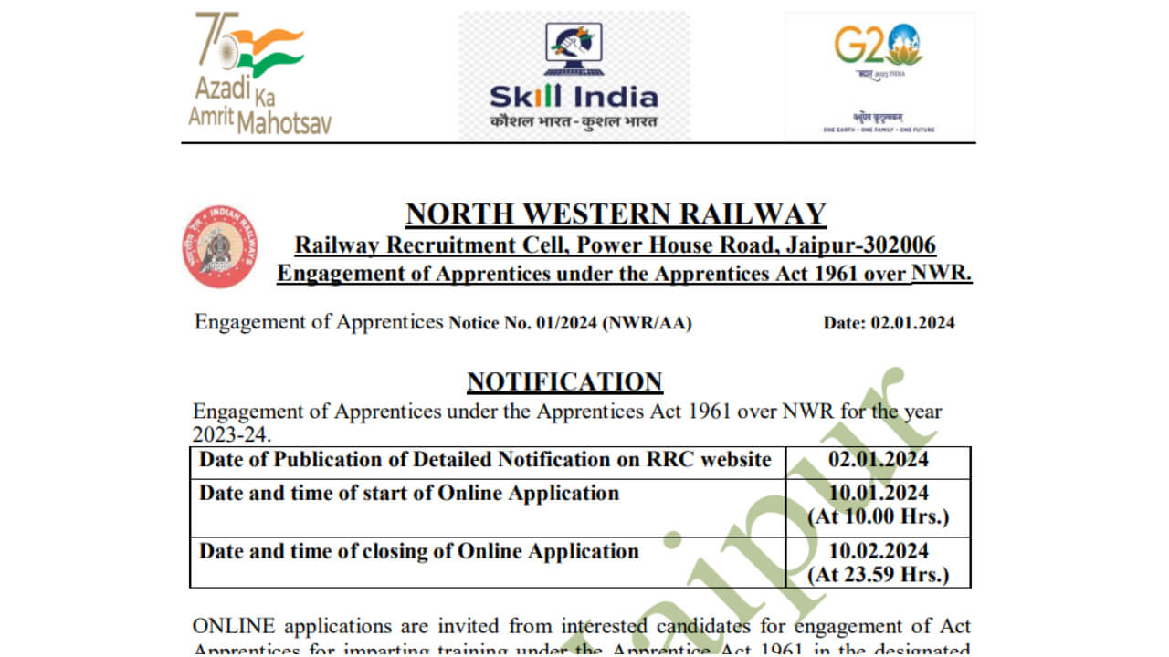 North Western Railway Apprentice Vacancy